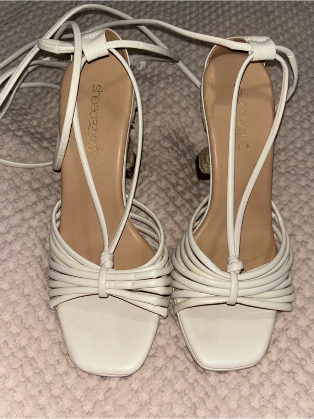 Shoe Dazzle White Strappy Lace-Up Heeled Sandals